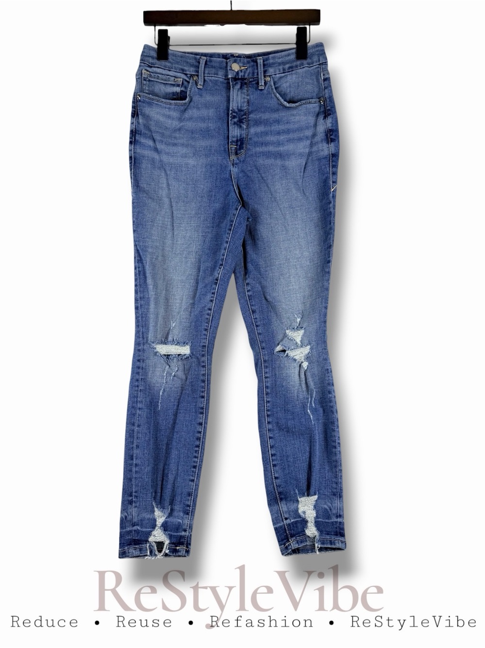 GOOD AMERICAN Women’s Size 10/30 Ankle Stretch Distressed High Rise Fit